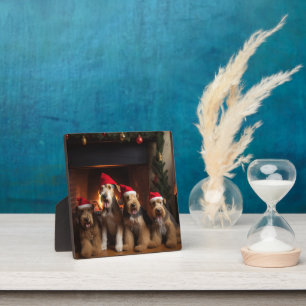 Plaque Photo Airedale près de la cheminée Noël