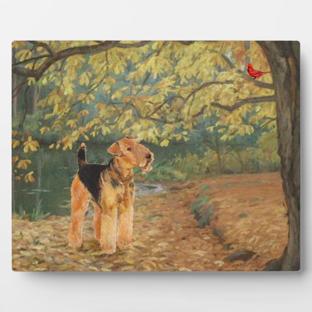 Plaque Photo Airedale Terrier Birdwatching (Devant)