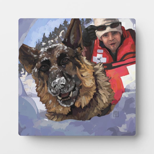 Plaque Photo Allemand Shepard Recherche et Secourt dans la neig (Devant)