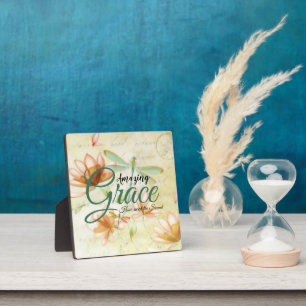 Plaque Photo Amazing Grace Flowers and dragonfly