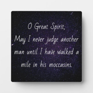 Plaque Photo Amérindien "Marchez un mile dans ses moccasins"