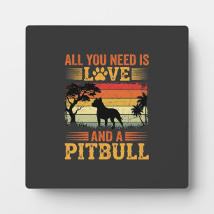 Plaque Photo Amour de Pitbull Coucher de Soleil Rétro Chien