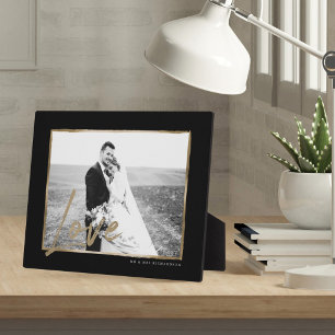 Plaque Photo Amour Mariage moderne & élégant Black & Gold Fra
