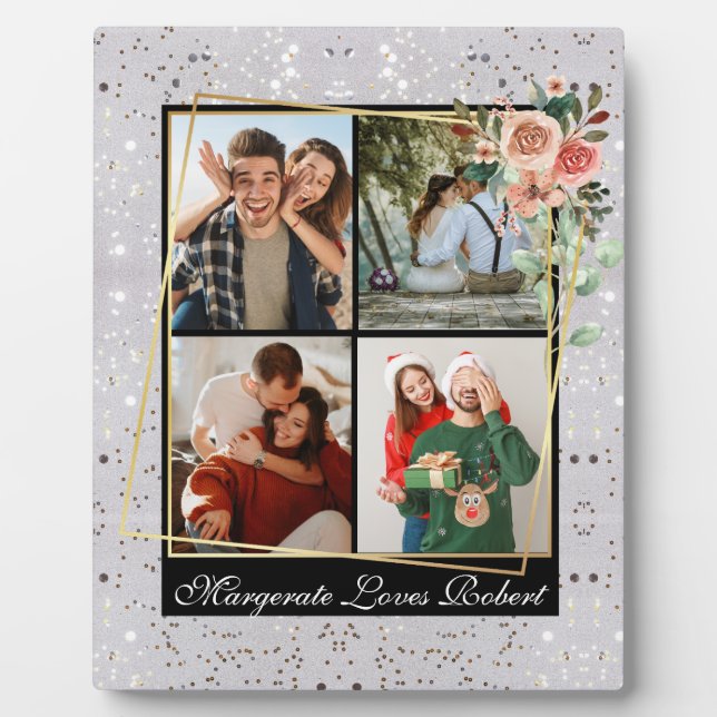 Plaque Photo Amour Moderne VOUS 4 Photo Paillettes Argent Saint (Devant)