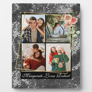 Plaque Photo Amour moderne VOUS 4 Photo Paillettes Argent Saint