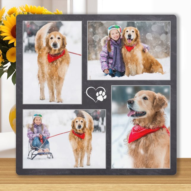 Plaque Photo Amoureux des chiens Collage personnalisé avec 4 ph (Créateur téléchargé)