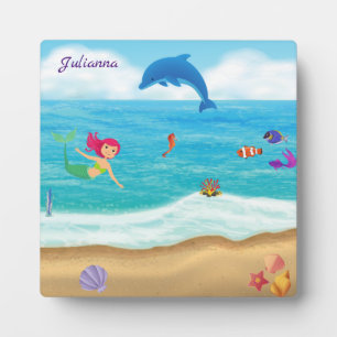 Plaque Photo Amusement dans le soleil Mermaid Dolphin Beach Per