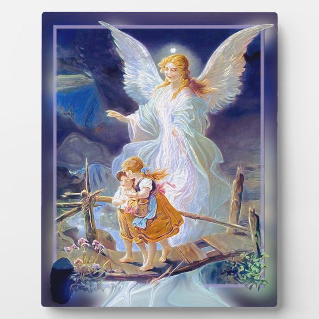 Plaque Photo Ange gardien, enfants et pont (Devant)