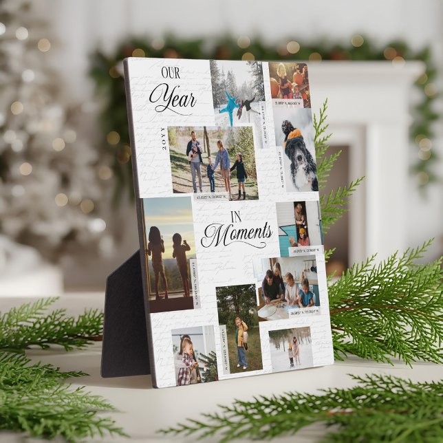 Plaque Photo Année en instants Photo Collage Coordonnées Keepsa (Year in Moments Photo Collage Coordinates Keepsake Plaque)