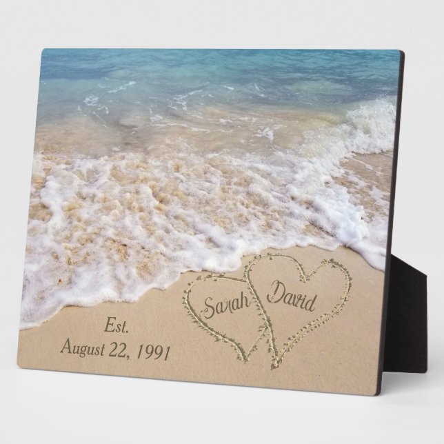 Plaque Photo Anniversaire Coeurs de plage avec des noms (Côté)
