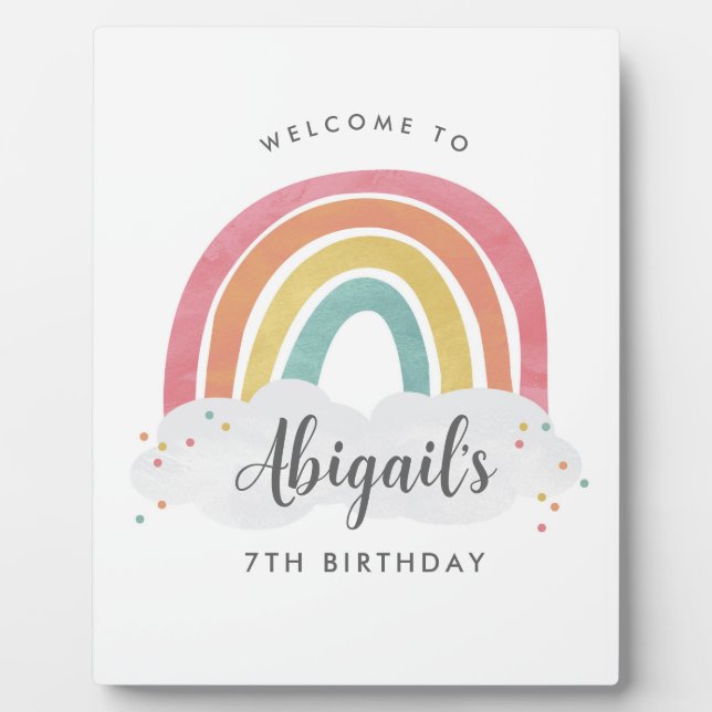 Plaque Photo Anniversaire de enfant de calligraphie arc-en-ciel (Devant)