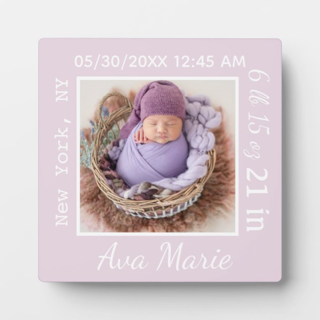 Plaque Photo Annonce de naissance Cadeau de naissance Statistiq (Devant)