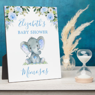 Plaque Photo Aquarelle Bleu Floral Elephant Baby shower Table