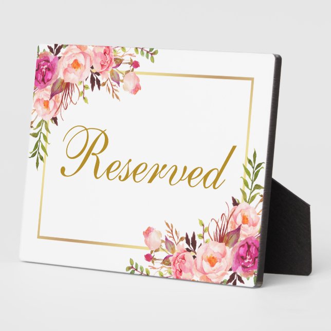 Plaque Photo Aquarelle Floral rose Mariage Réservé 5x7 Tableau (Côté)