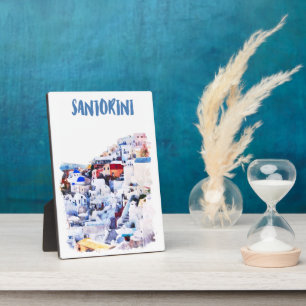 Plaque Photo Aquarelle illustrée de Santorin Grèce