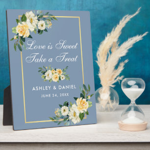 Plaque Photo Aquarelle Jaune Floral Dusty Blue Treat Favoriser