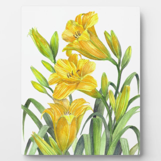 Plaque Photo Aquarelle Jaune Lys Jaune Art Floral (Devant)