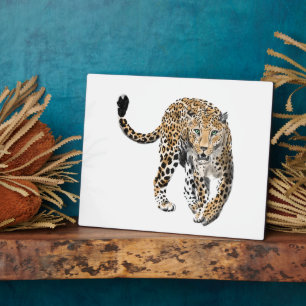 Plaque Photo aquarelle léopard jungle chat peint vert animal