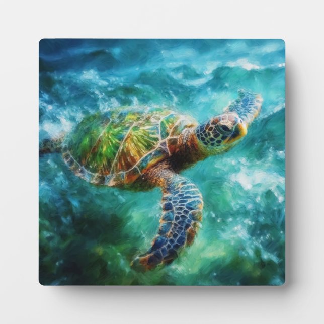 Plaque Photo Aquarelle Natation Tortue de mer (Devant)