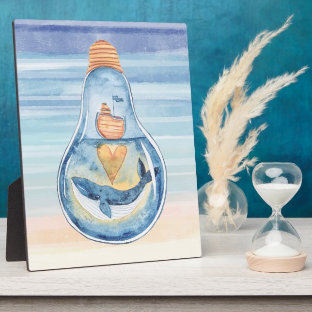 Plaque Photo Aquarelle Océan Ampoule légère Baleine à bosse (Côté)