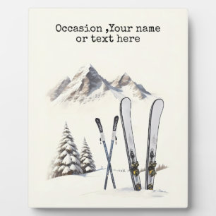 Plaque Photo Aquarelle rustique Ski neige montagne hiver