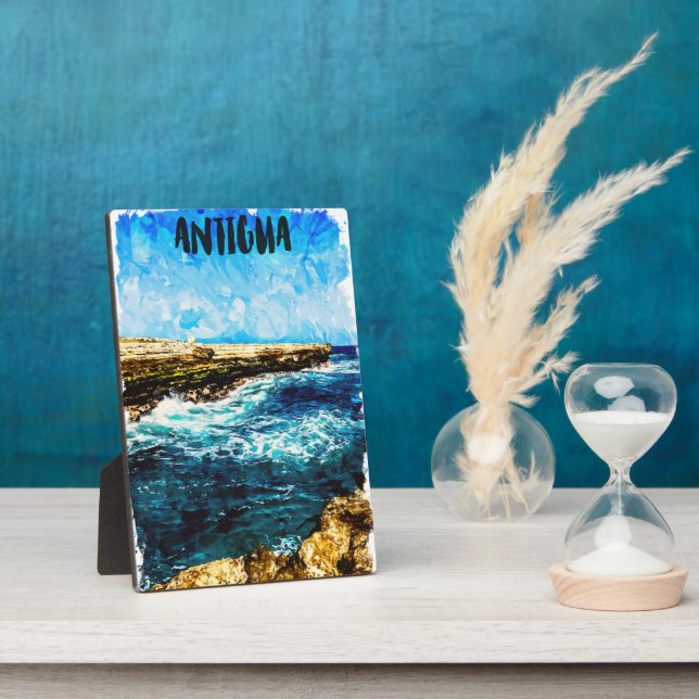 Plaque Photo Aquarelle tropicale de l'île d'Antigua Caribbean (Côté)