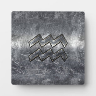 Plaque Photo Aquarius Symbole Grunge Distressed Silver Steel