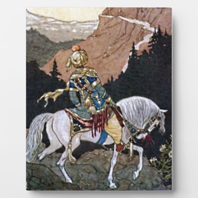 Plaque Photo Arabian Nights Chevalier Prince sur Cheval Blanc (Devant)