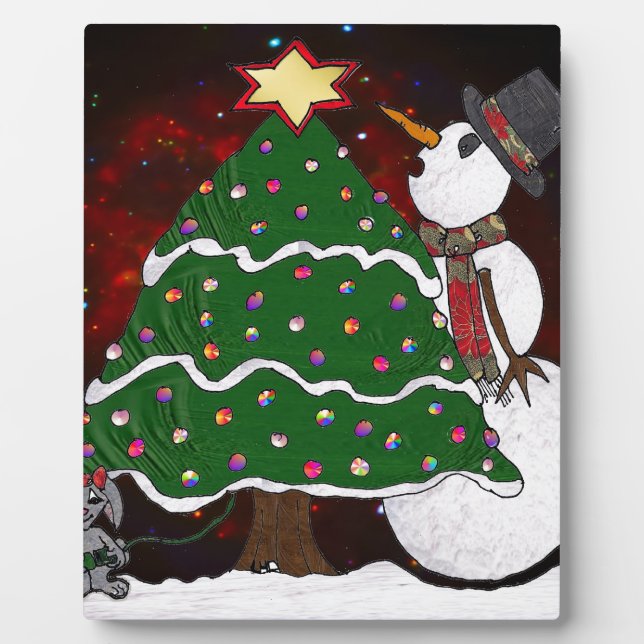 Plaque Photo Arbre de Noël Snowman Surprise Art Imprimer (Devant)