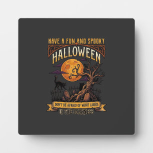 Plaque Photo Arbre effrayant Halloween pleine lune chat noir ci