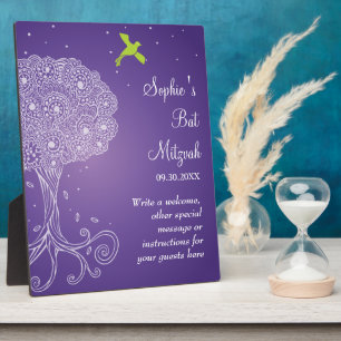 Plaque Photo Arbre orné de la vie Bat mitzvah pourpre