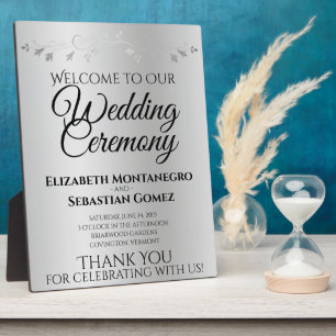 Plaque Photo Argent Gradient & Flourish Mariage élégant Bienven