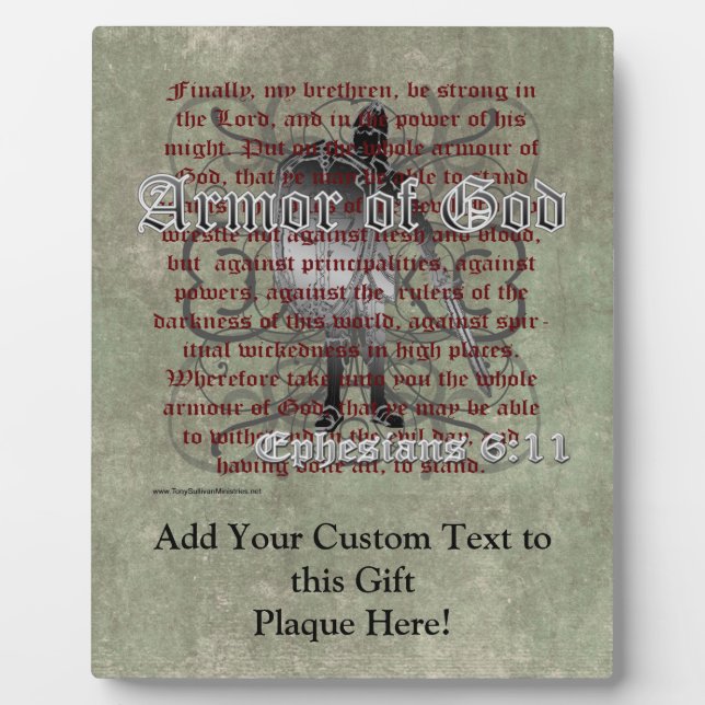 Plaque Photo Armure de Dieu, Éphésiens 6:10-18, Soldat chrétien (Devant)