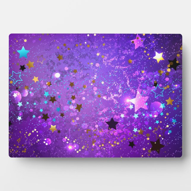 Plaque Photo Arrière - plan de feuille violet avec étoiles (Devant)