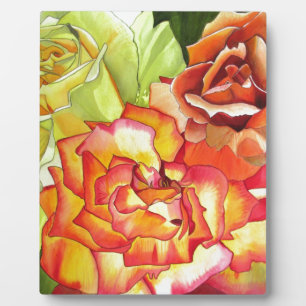 Plaque Photo Art aquarelle de roses orange et jaune
