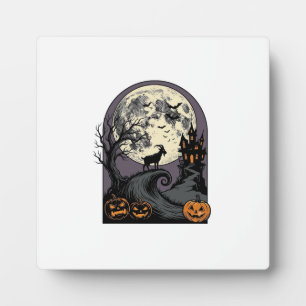 Plaque Photo Art de silhouette Halloween vintage lune chèvre ha