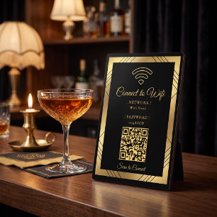Plaque Photo Art Déco Wifi Orné de Feuille d'Or Épais
