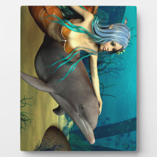 Plaque Photo Art fantastique de sirène elfe de mer et dauphin
