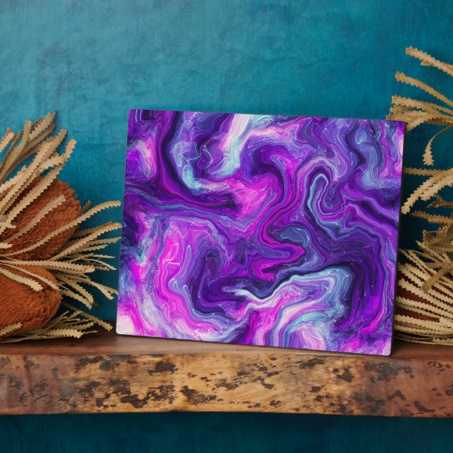 Plaque Photo Art fluide en marbre rose, bleu, violet (Côté)