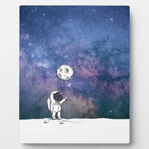 Plaque Photo Astronaute dans l'espace avec ballon de lune cosmo