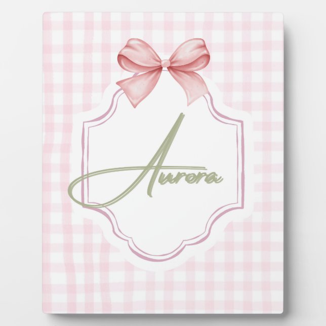 Plaque Photo Aurora Personnalisé Bow & En vichy Rose Imprimer (Devant)