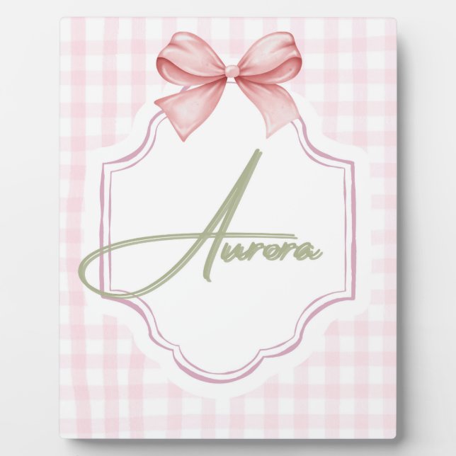 Plaque Photo Aurora Personnalisé Bow & En vichy Rose Imprimer (Devant)