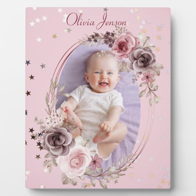 Plaque Photo Baby Girl Photo mignonne Elégant Moderne Rose flra (Devant)