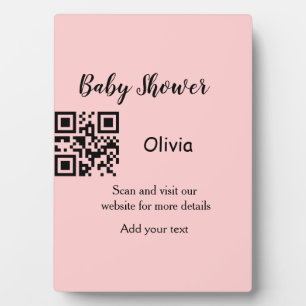 Plaque Photo Baby shower rose simple q r code ajouter le texte 