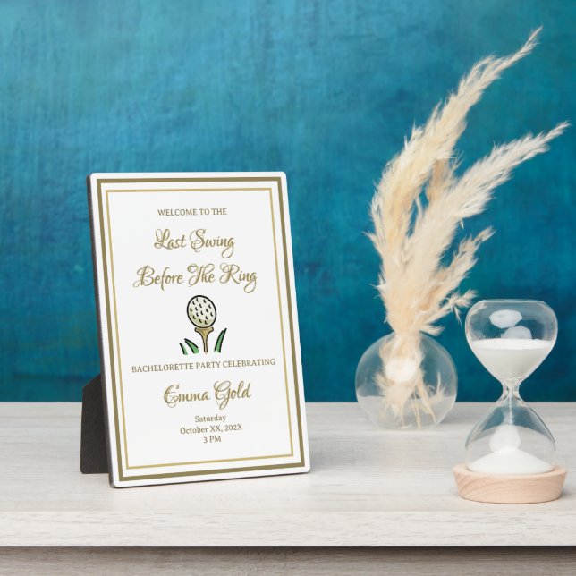 Plaque Photo Bachelorette Fête des mariées Golf Gold & White (Côté)