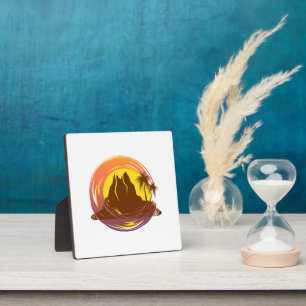 Plaque Photo Badge avec paysage volcanique tropical et palmiers