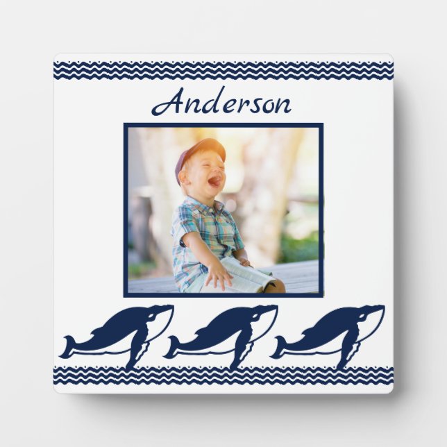 Plaque Photo Baleines mignonnes vagues Blue Nautical Photo Fram (Devant)