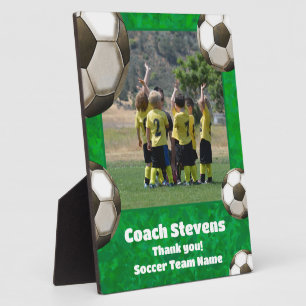 Plaque Photo Ballons de soccer vert Merci   Cadeau de l'entraîn