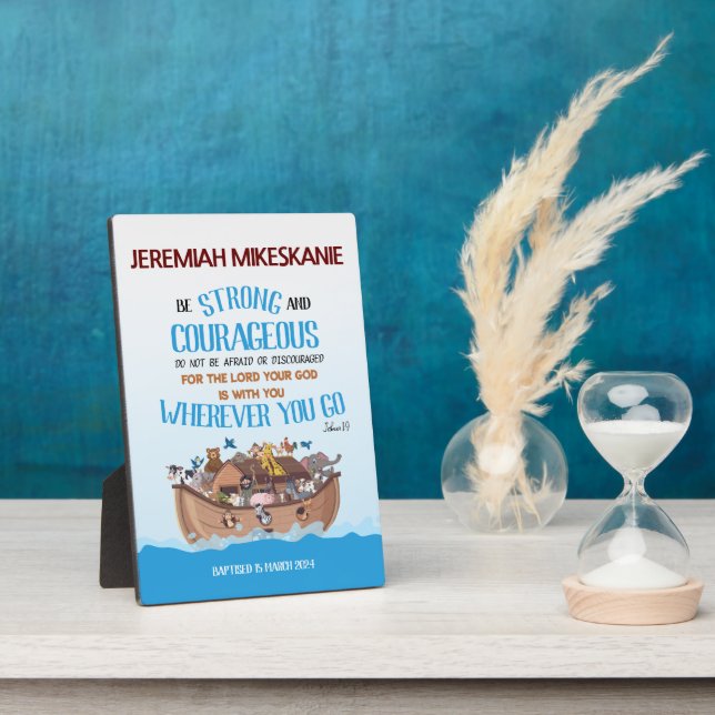 Plaque Photo Baptême Thème Arche du Garçon Noé (Côté)