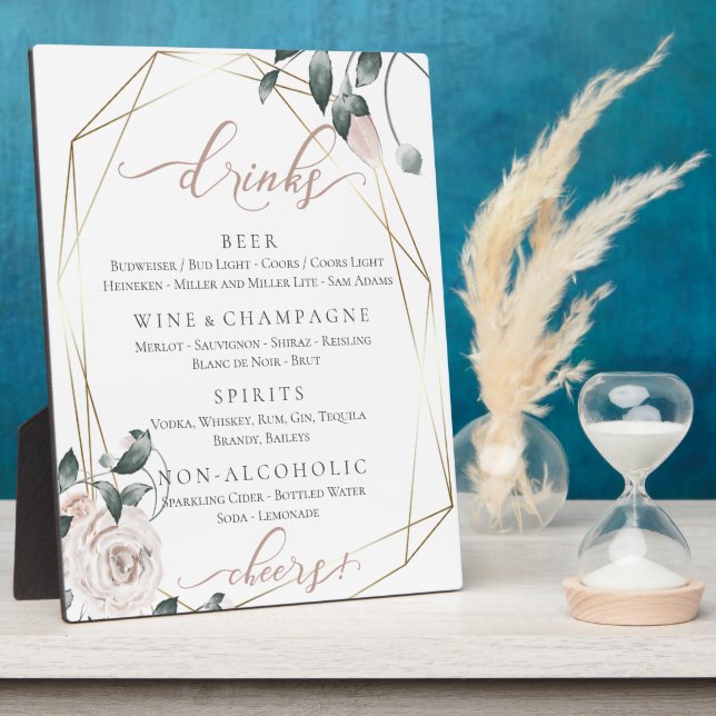 Plaque Photo Barre de réception Rose floral Dusty Menu (Côté)